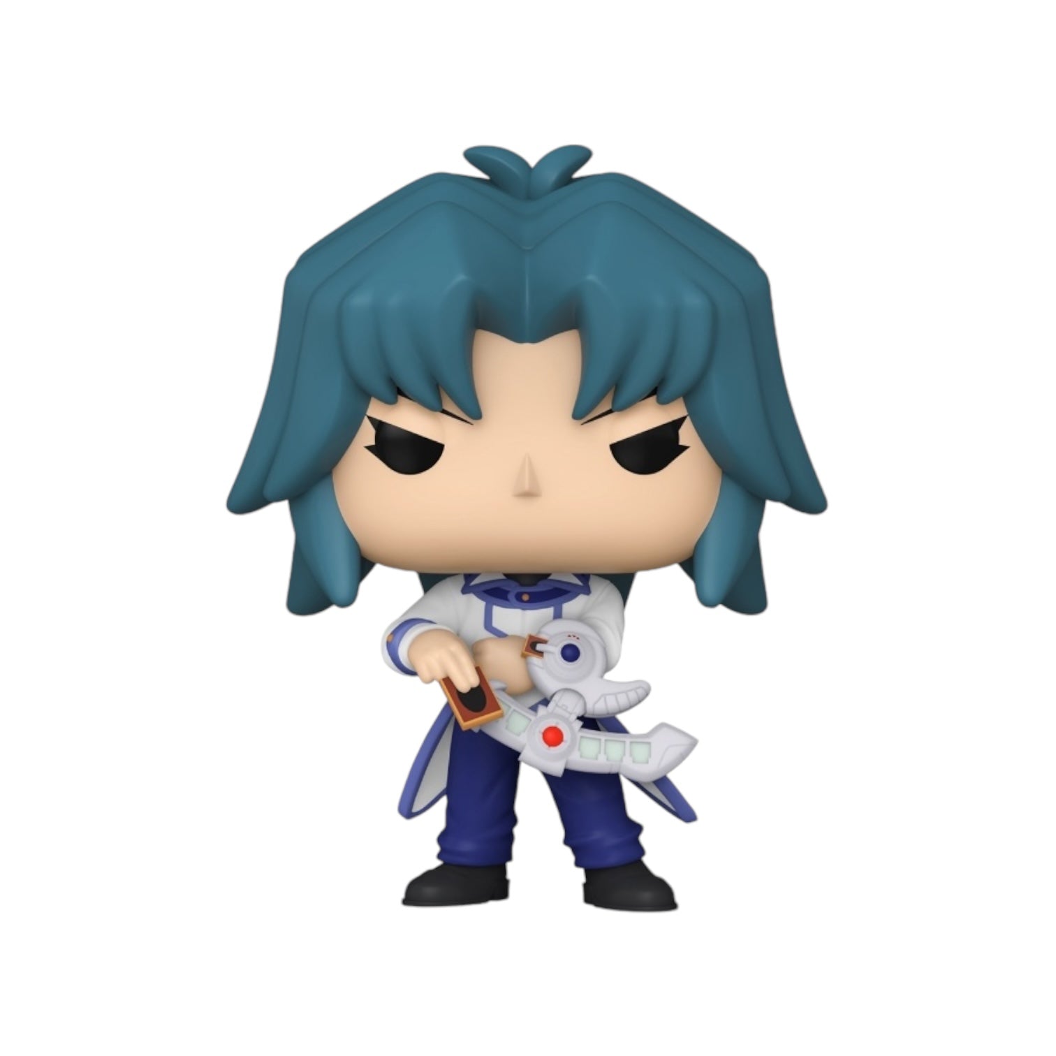 A detailed anime figurine with striking blue hair, poised with a sword, exemplifying dynamic design and craftsmanship.