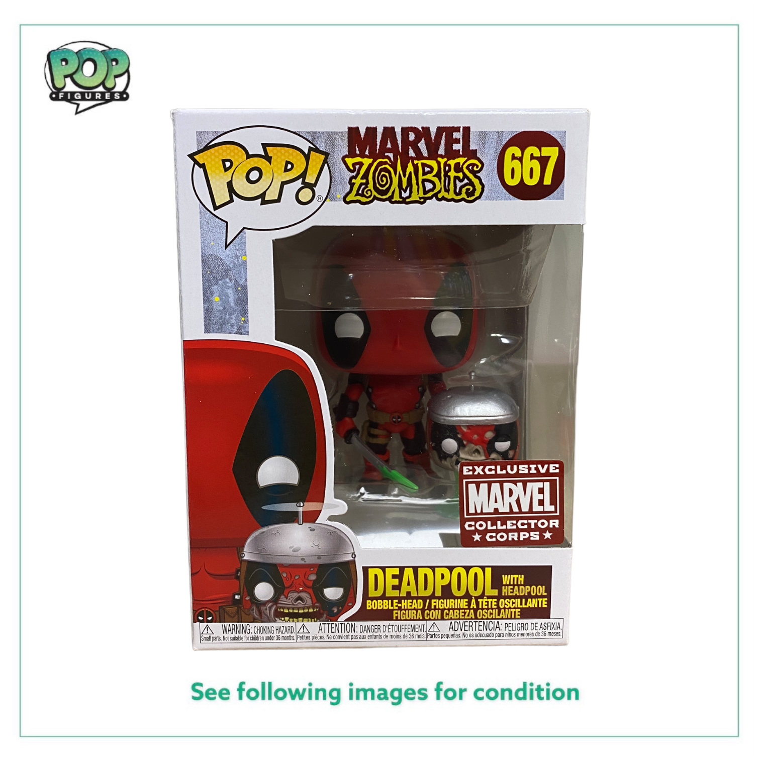 Deadpool With Headpool #667 Funko Pop! - Marvel Zombies - Marvel Collector Corps Exclusive - Condition 8.5/10